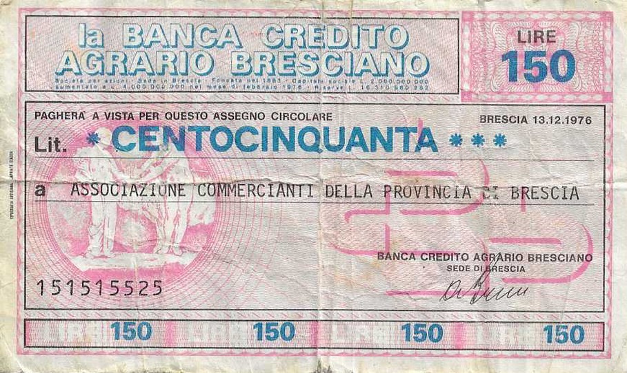 Billet 150 lire associationde commercant debrescia italie 