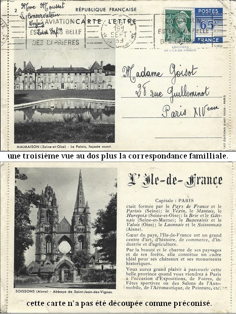 Carte lettre Malmaison du 26 septembre 1939.