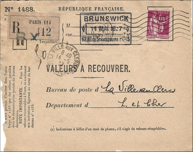 Valeur à recouvrer 14 05 1937 Strasbourg.