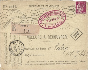 Valeur à recouvrer 18 04 1935, Loir-et-Cher.