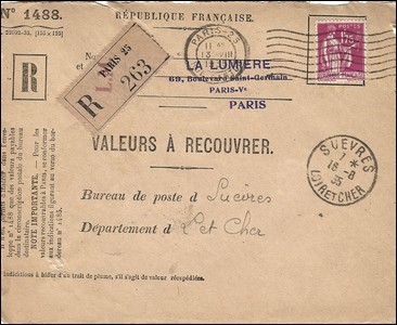 Valeur à recouvrer 18 08 1935, Loir-et-Cher.