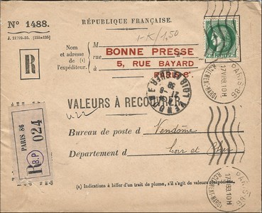 Valeur a recouvrer 21 06 1938, Loir-et-Cher.