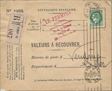 Valeur a recouvrer 25 04 1939, Loir-et-cher.