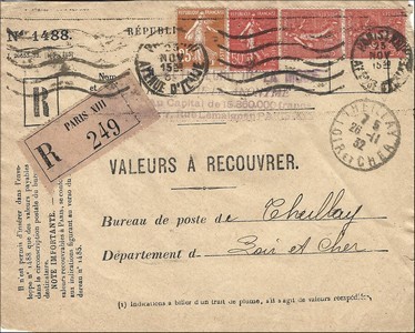 Valeur à recouvrer 26 11 1932, Loir-et-Cher.