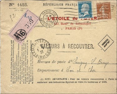 Valeur à recouvrer du  31 08 1932, Loir-et-Cher.